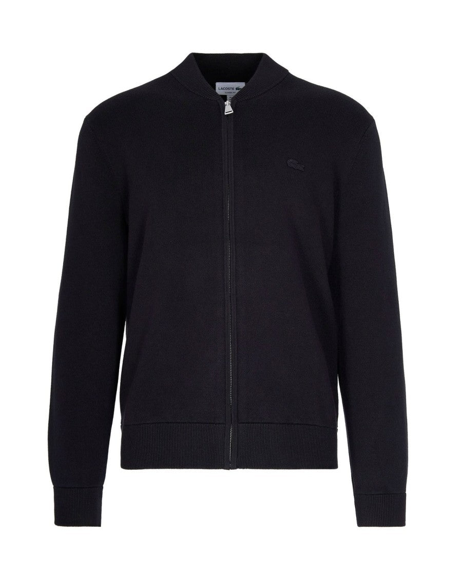 Men's Black Zip-Up Sweatshirt With Bomber Collar