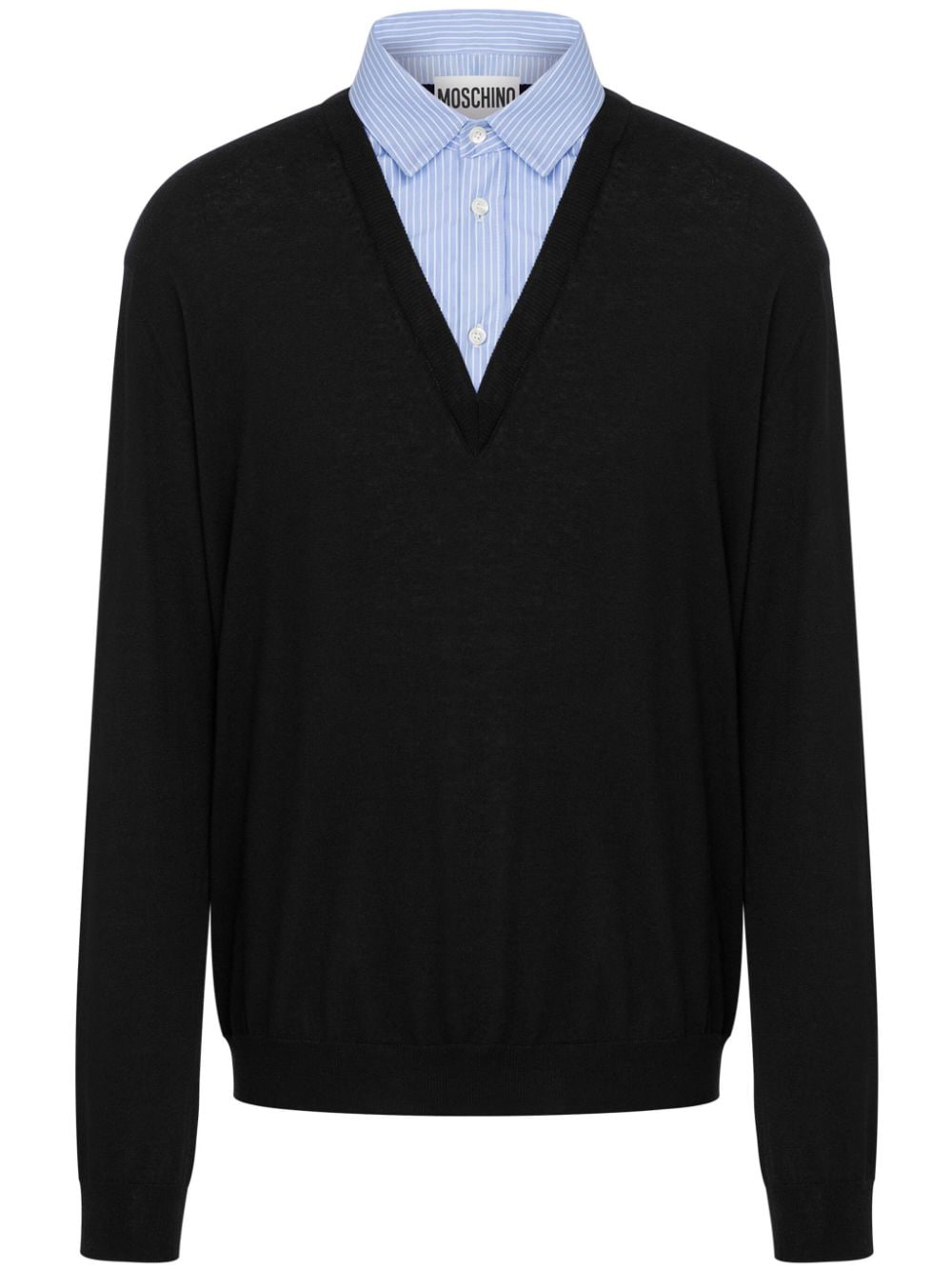 Layered Black Cotton-Cashmere Blend Sweater