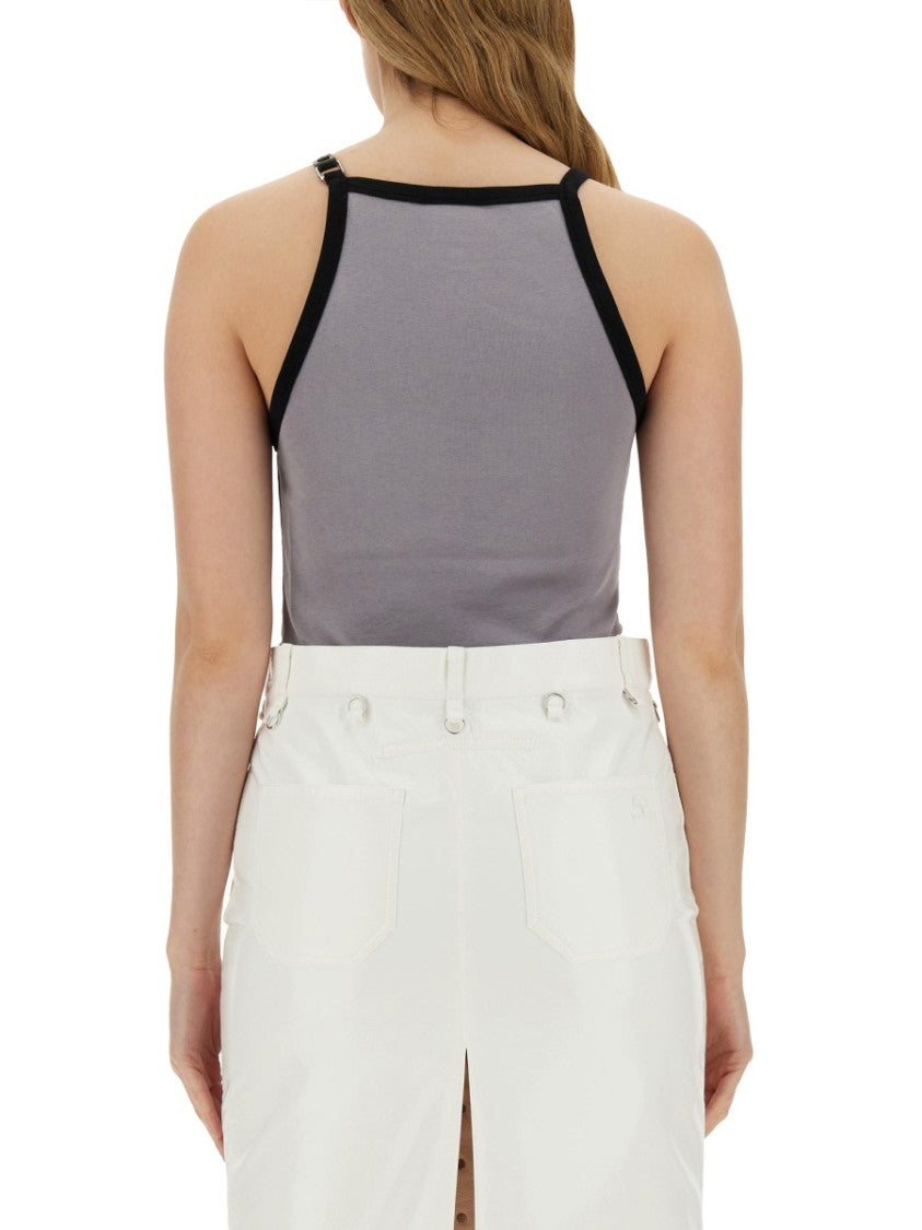 Fitted Top With Central Logo And Contrasting Trim