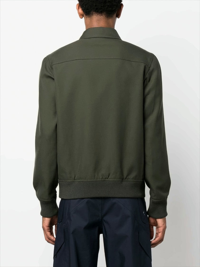 Green Bomber Jacket with Ribbed Details