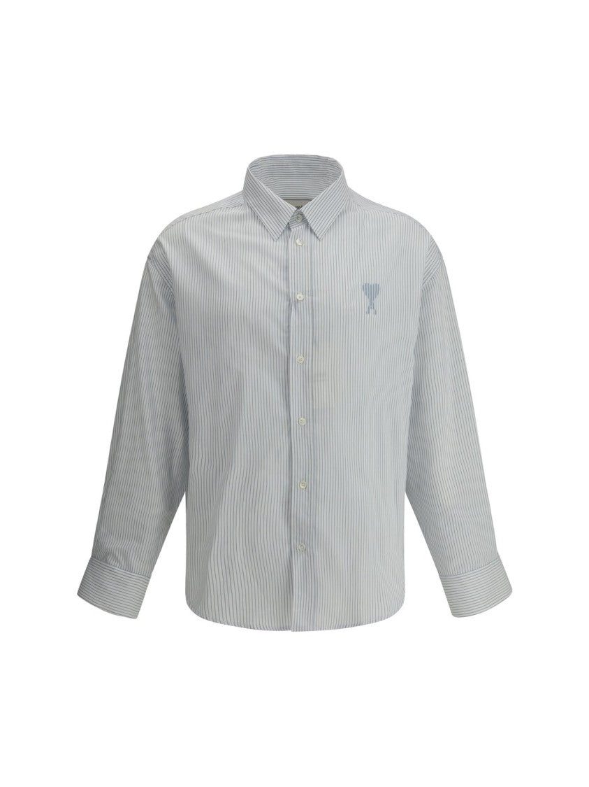 Long-Sleeve White Shirt With Subtle Vertical Stripes