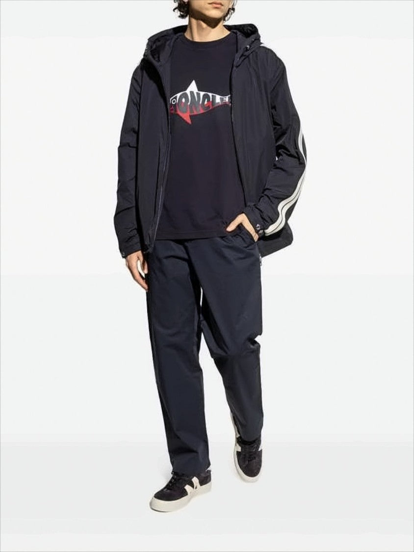 Hooded Black Lightweightjacket With Striped Detailing