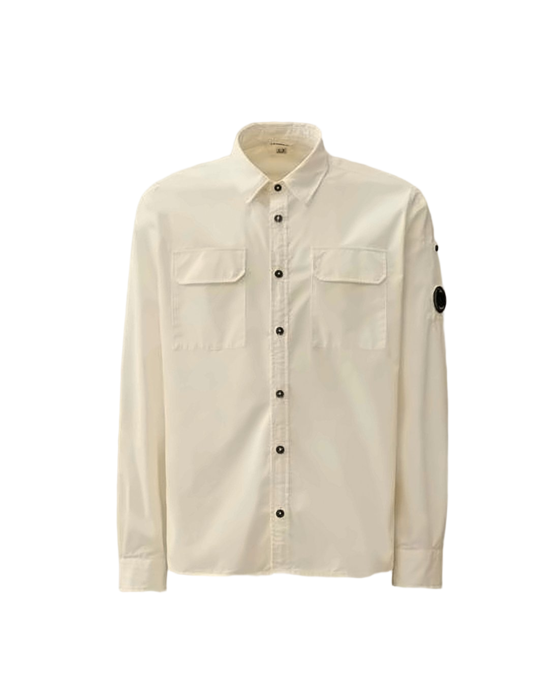 Minimalist White Long-Sleeve Shirt with Distinctive Patch