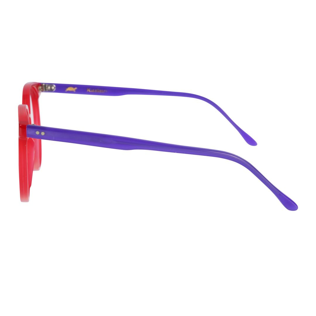 Jane-53 Bold Round Frame Eyeglasses with Vibrant Red Front