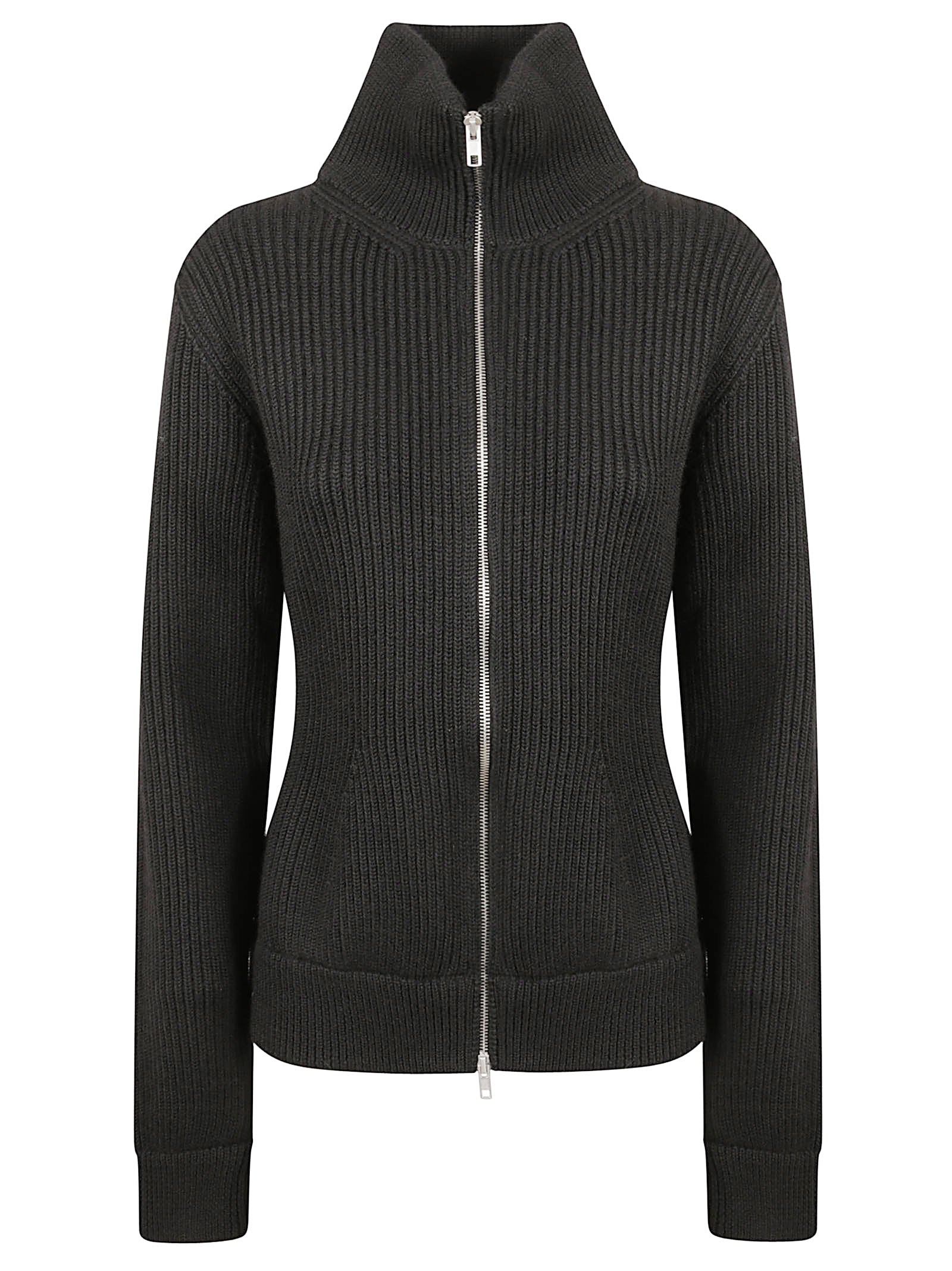 Ribbed Knit Sweater With High Collar