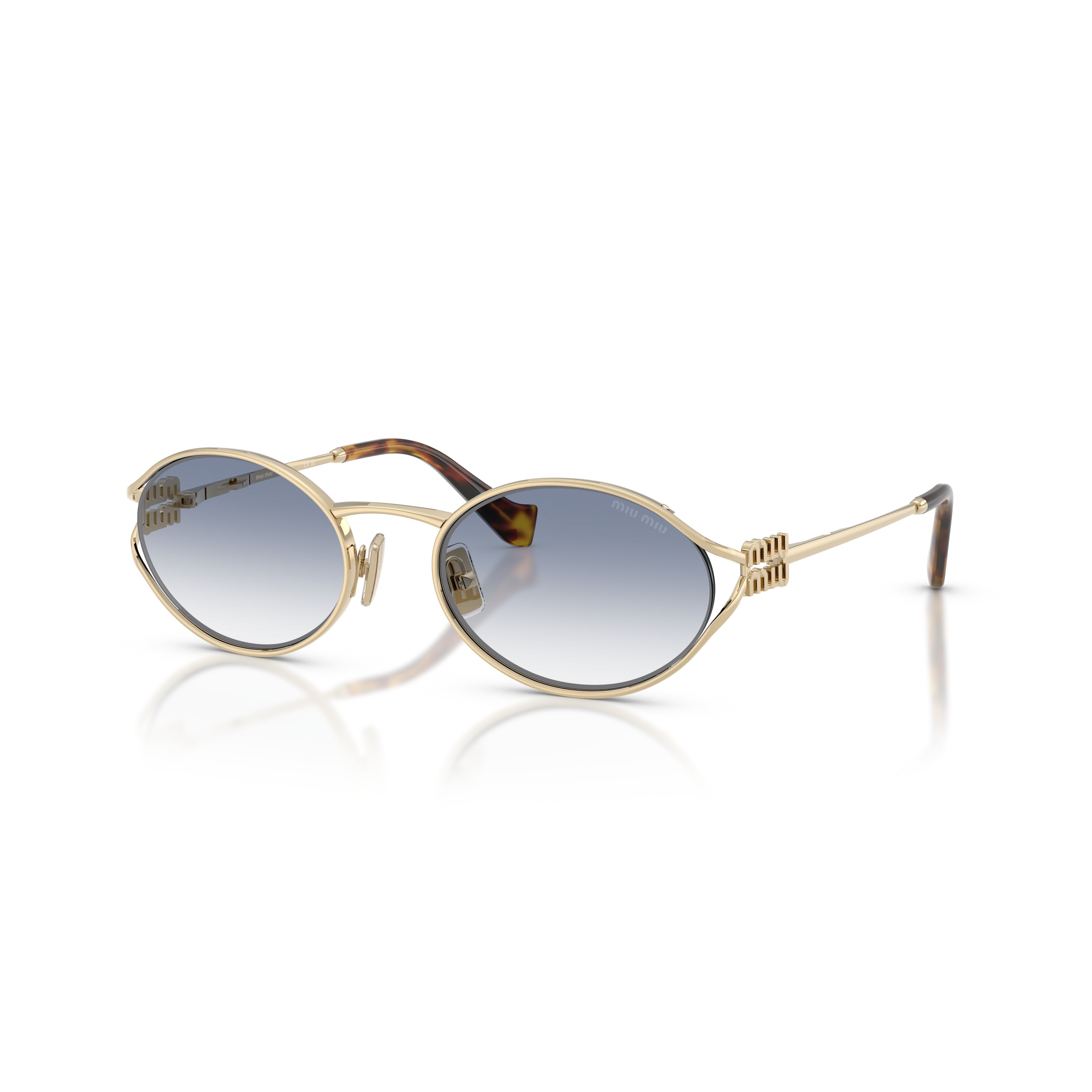 0mu 52ys Oval-Shaped Sunglasses with Gold Metal Frames