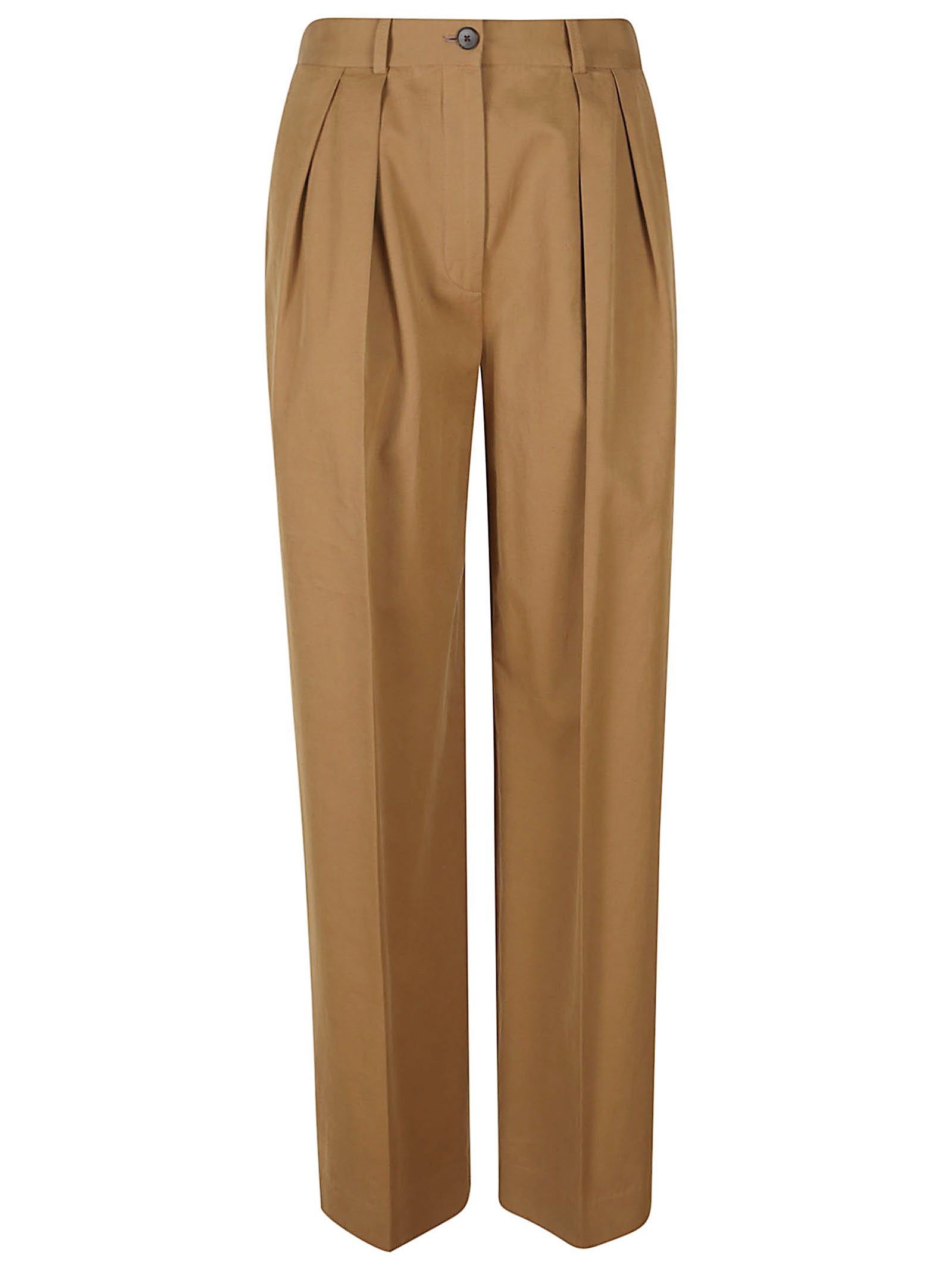 High-Waisted Brown Pants With Relaxed Fit And Pleated Details