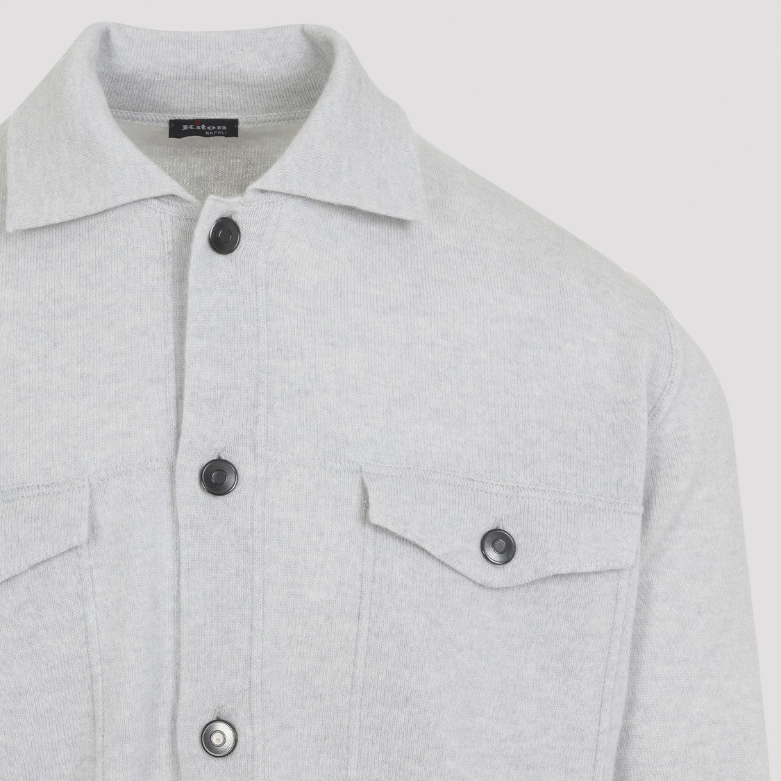 Light Grey Cashmere Button-Up Jacket With Minimalist Design