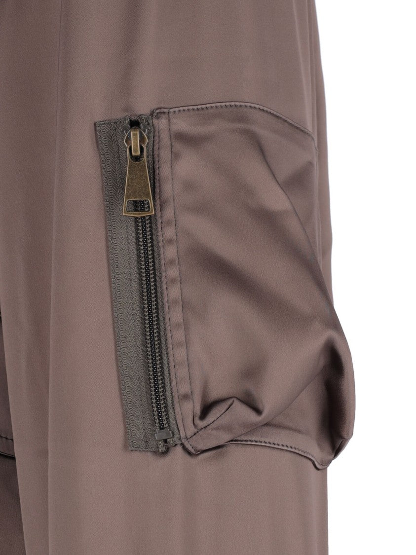 Bomber-Style Grey Jacket With Ribbed Details