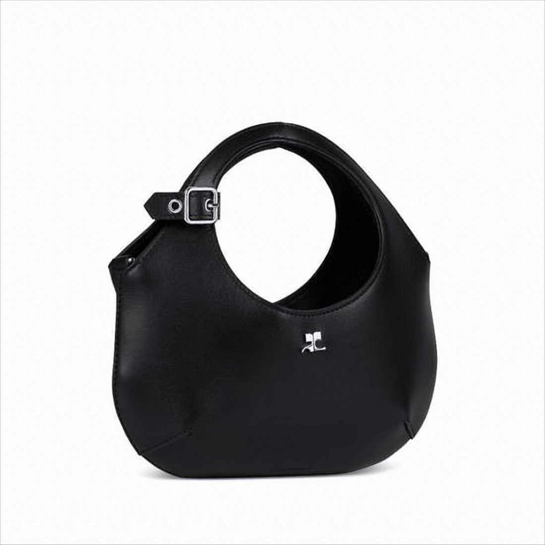 Rounded Calf Leather Shoulder Bag With Circular Handle Cutout