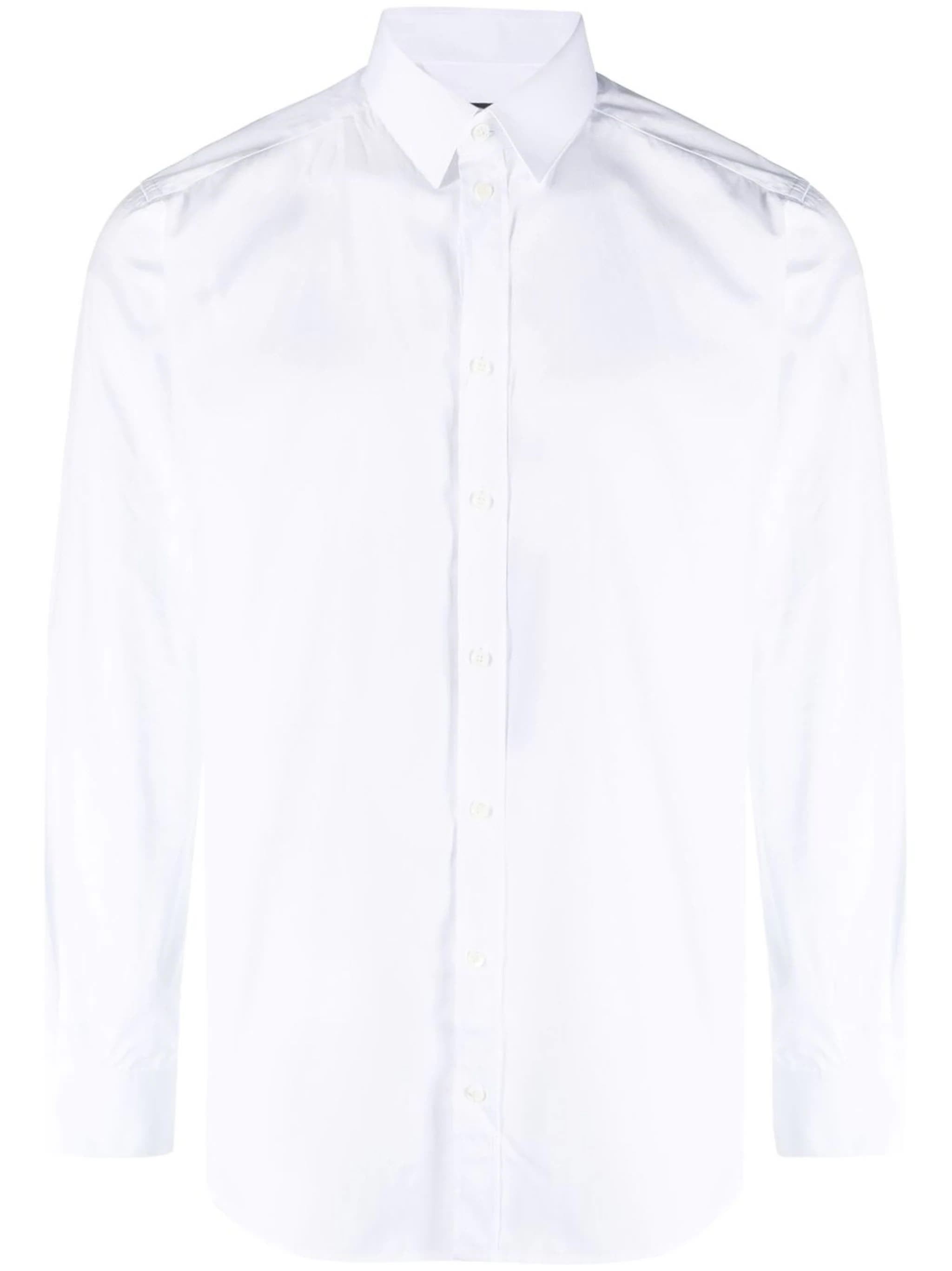 Fitted White Italian Collar Cotton Shirt