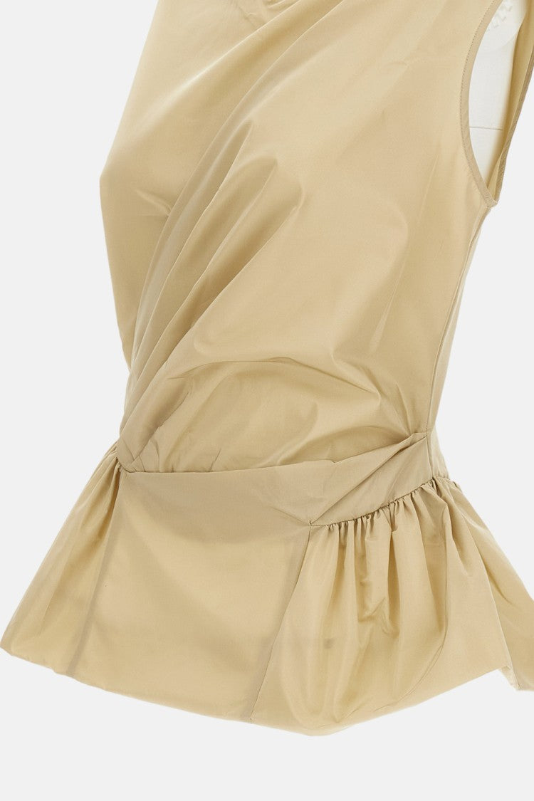 Draped Beige Top With Fitted Bodice