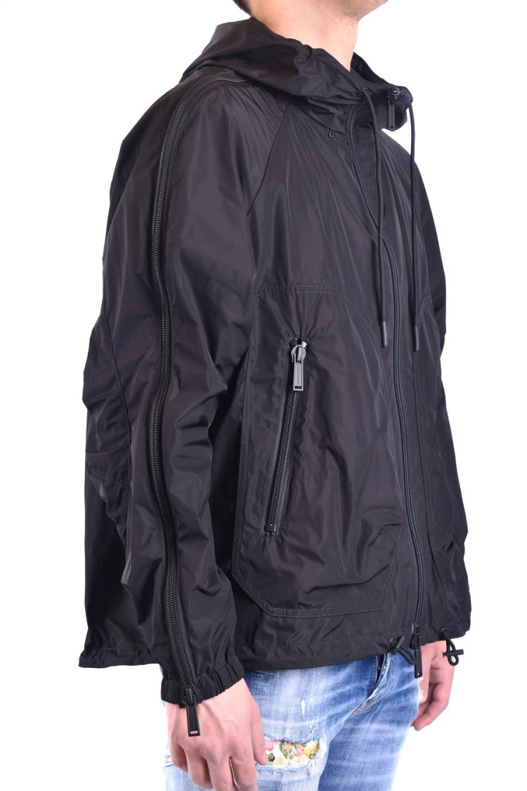 Sleek Black Polyester Jacket with Branded Lining