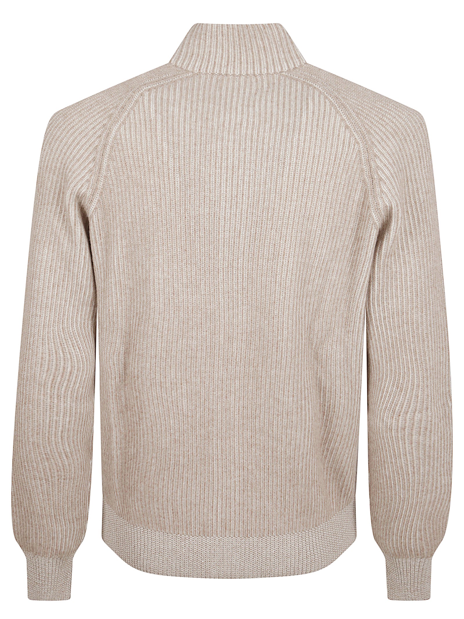 Ribbed Knit Cashmere Sweater With Stand-Up Collar