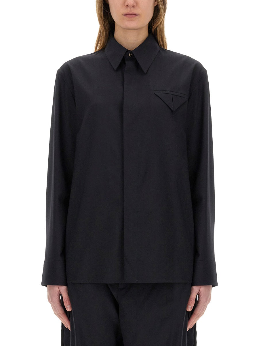Tailored Wool Shirt with Structured Collar