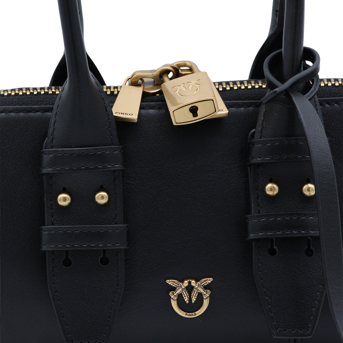 Structured Black Handbag With Gold-Tone Accents