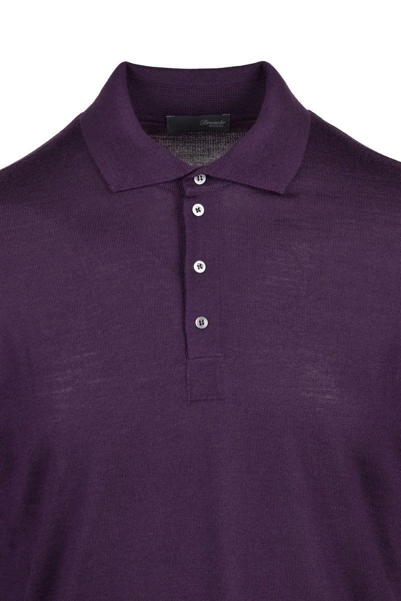 Merino Wool Knit Polo - Purple