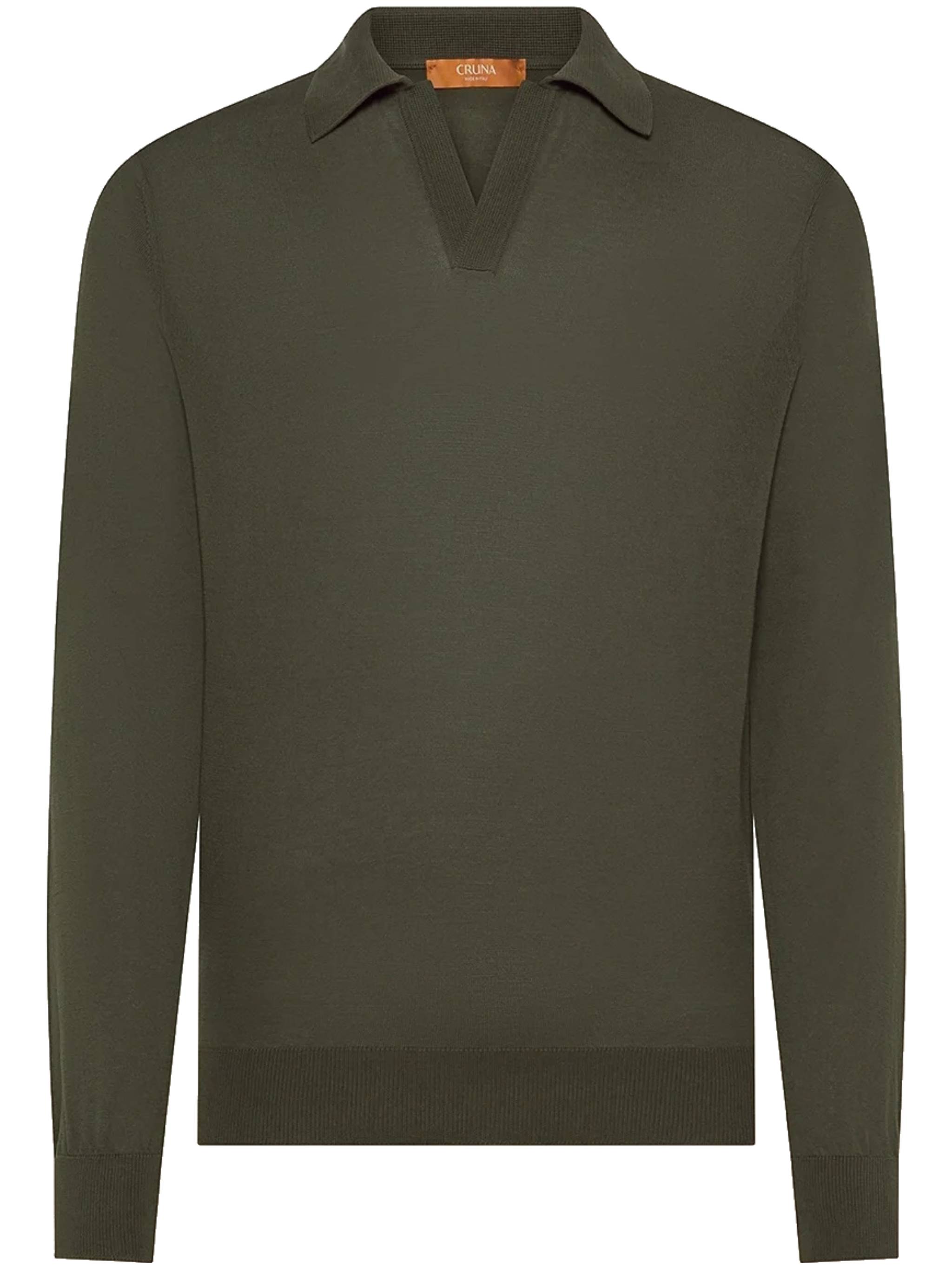 Long-Sleeve V-Neck Minimalist Ribbed Polo