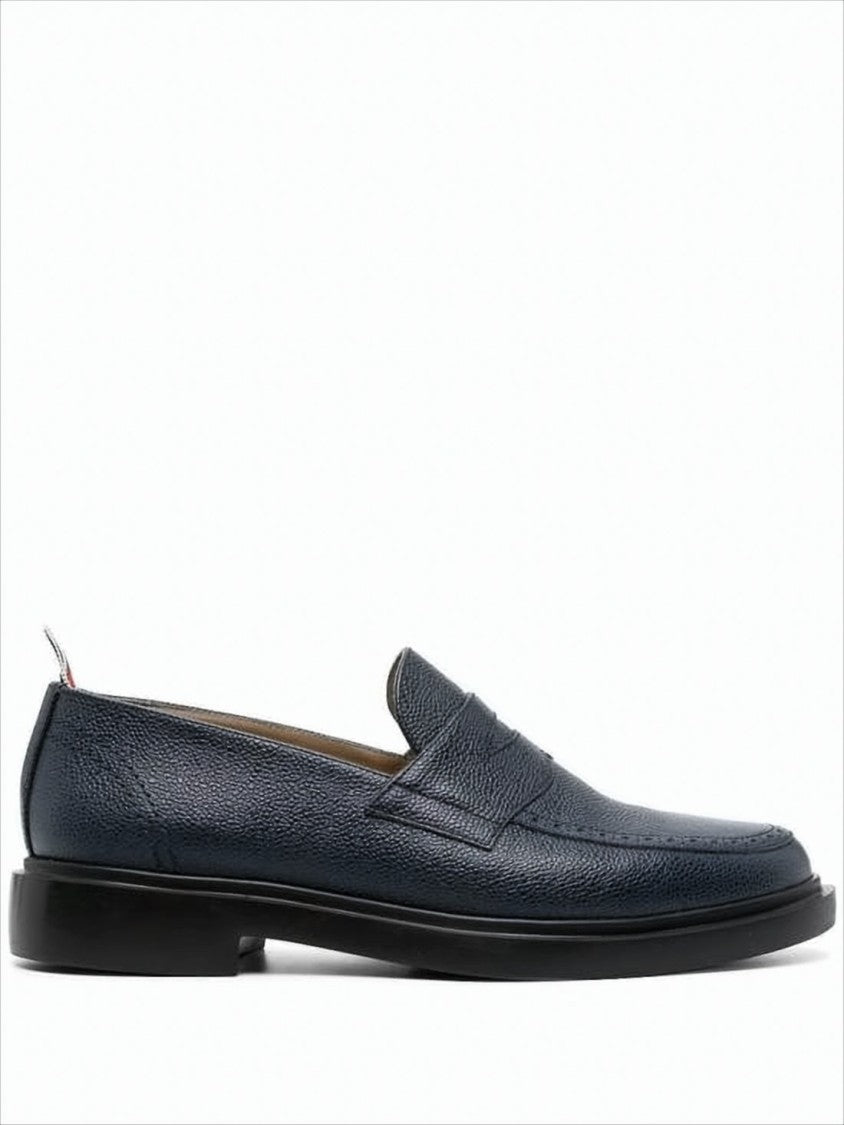 Textured Calf Leather Loafers with Tricolor Accent
