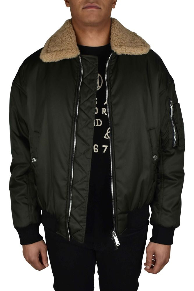 Khaki Green Nylon Bomber Jacket