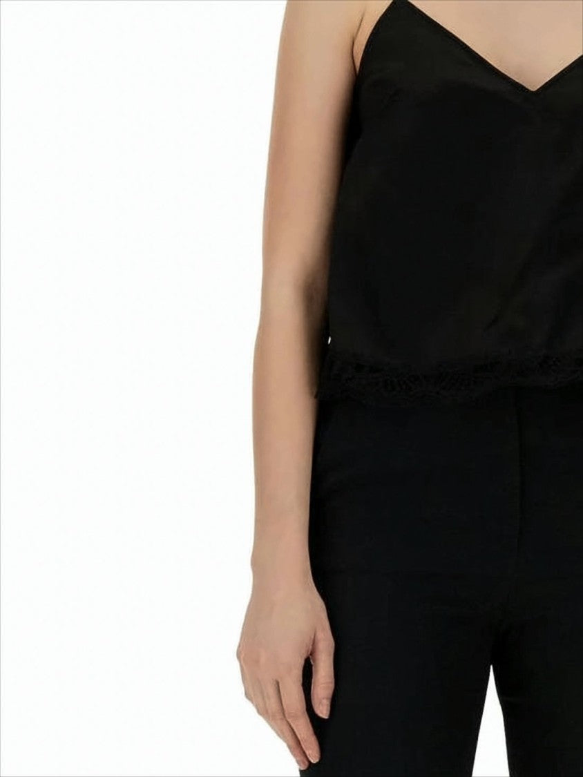 Sleeveless V-Neck Top with Delicate Lace Trim
