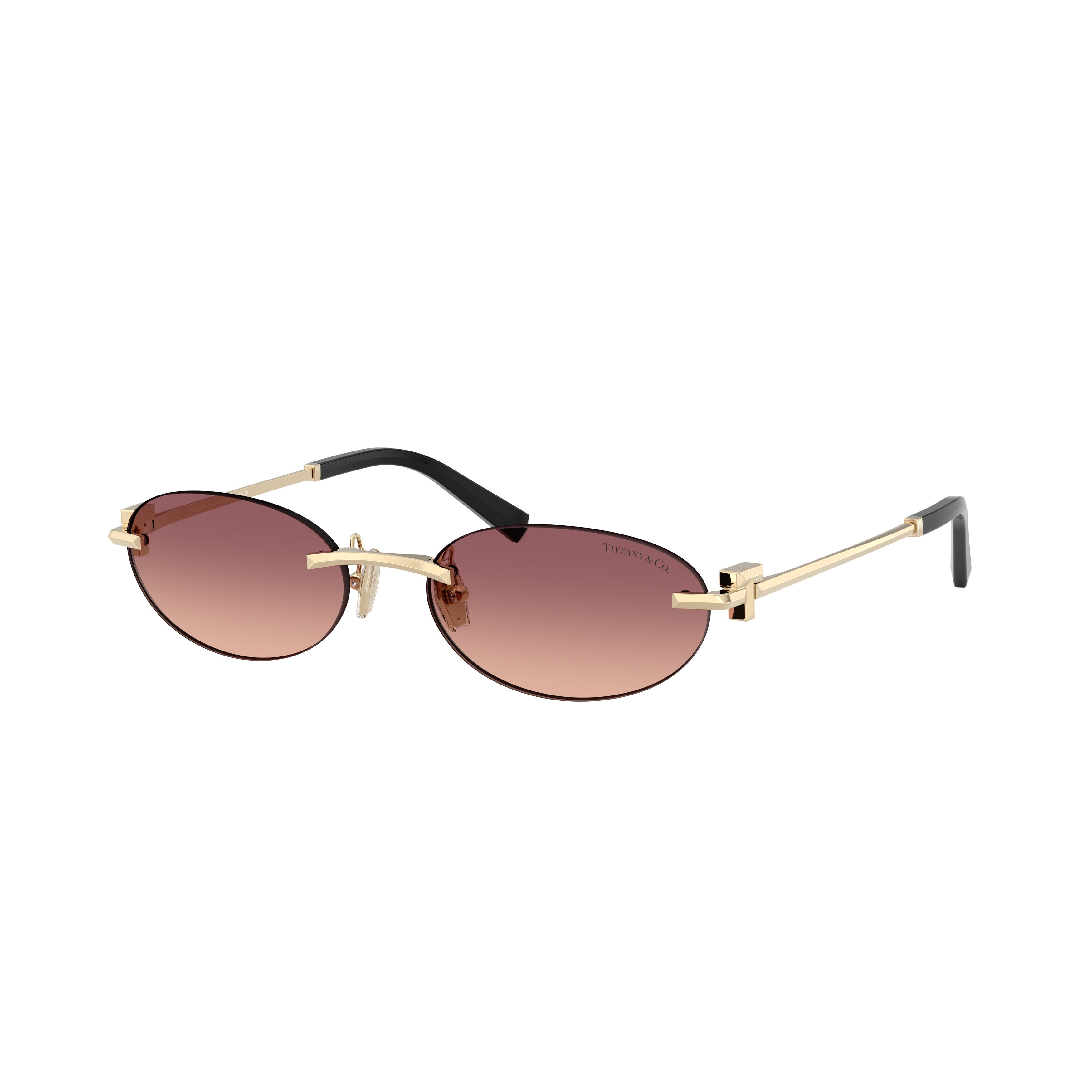Gradient Tint Oval Sunglasses with Gold Accents
