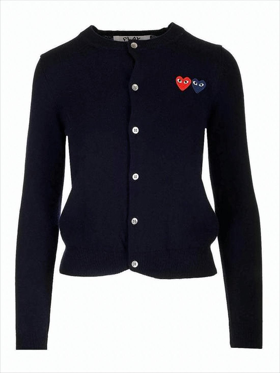 Button-Up Fitted Wool Cardigan with Heart Motifs