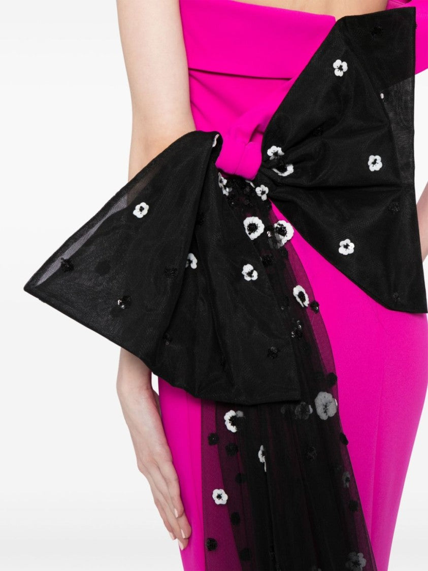 Crepe Off-Shoulder Dress With A Tulle Bow