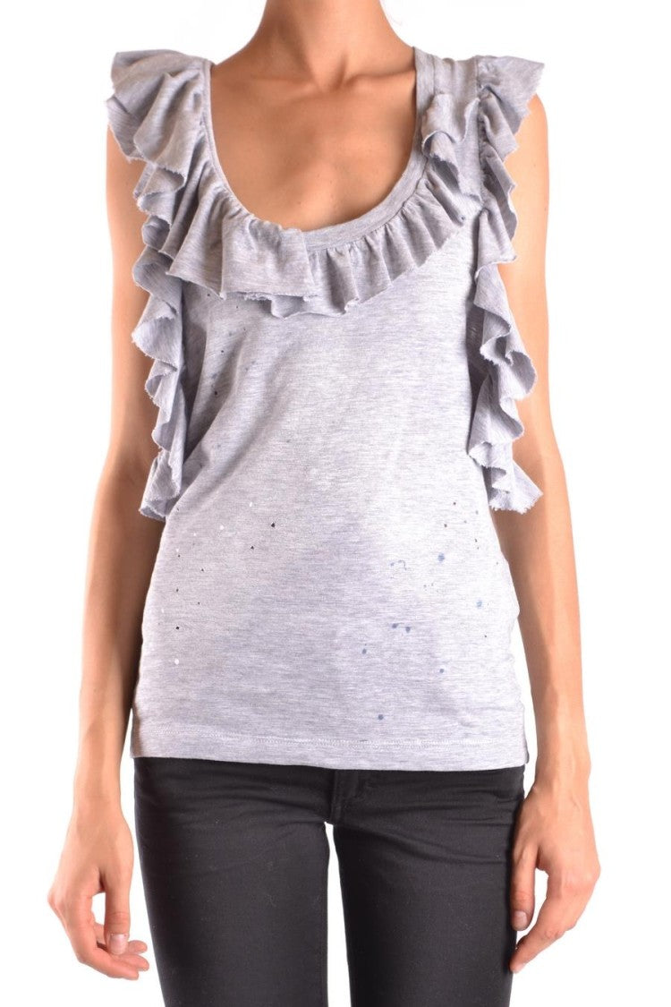 Light Grey Ruffled Detail Top