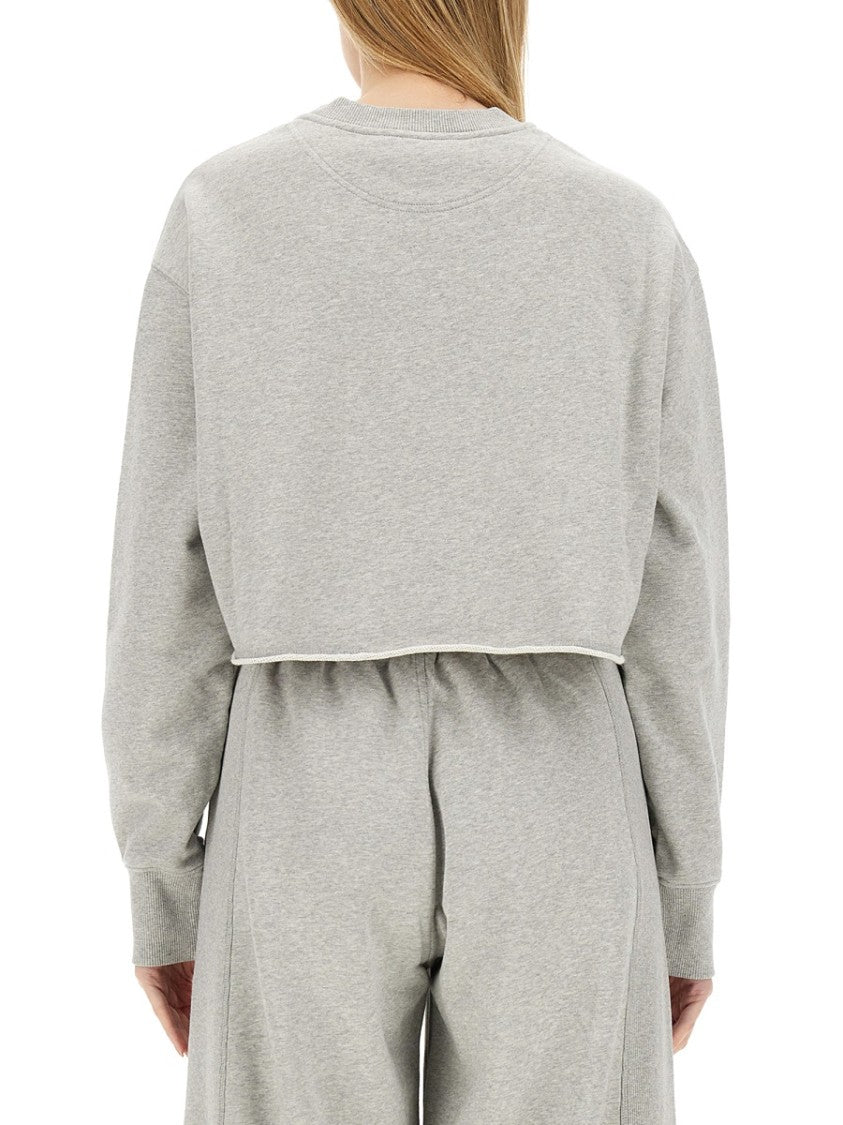 Cropped Grey Sweatshirt With Subtle Logo