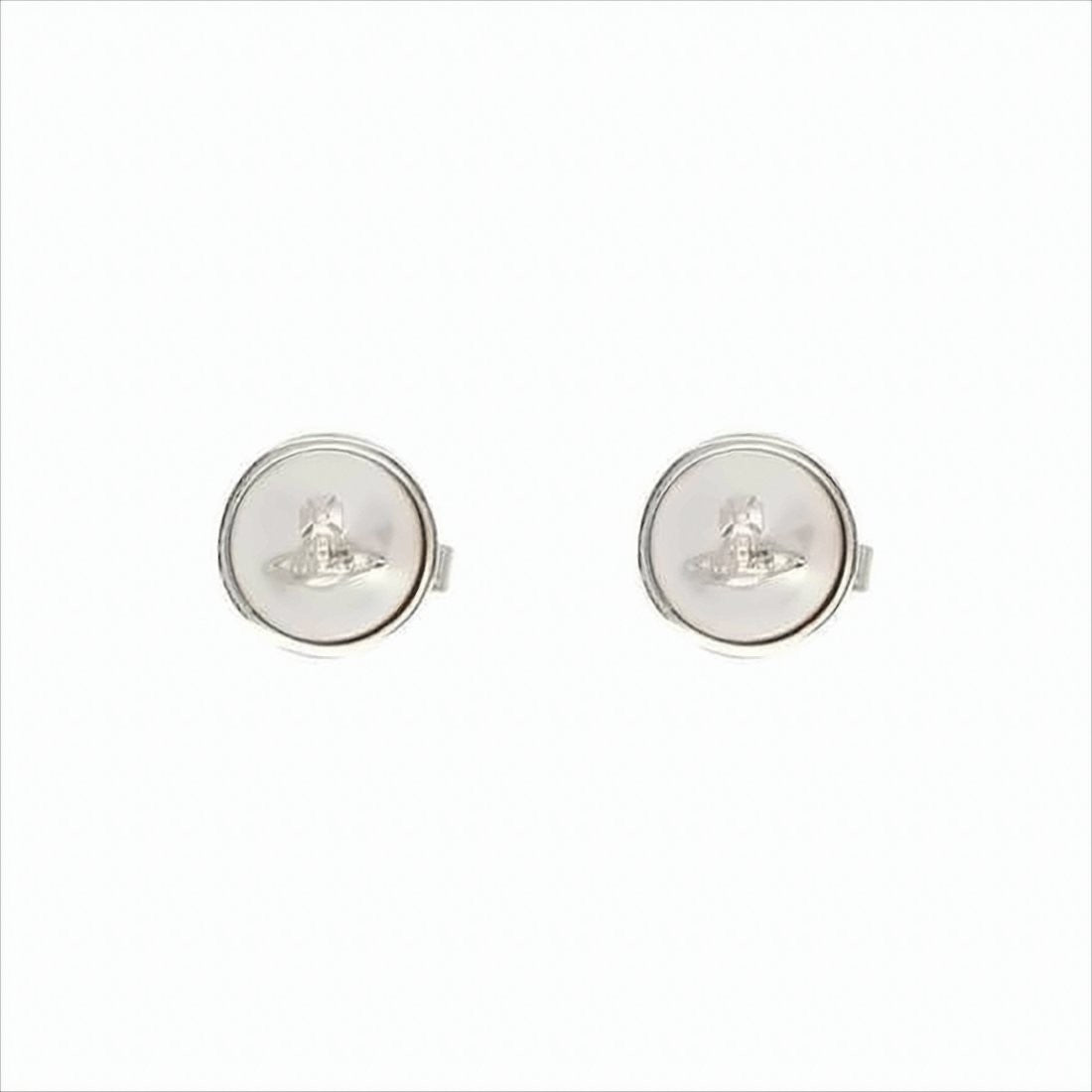 Round Metallic Pearl Dome Earrings With Emblem Overlay
