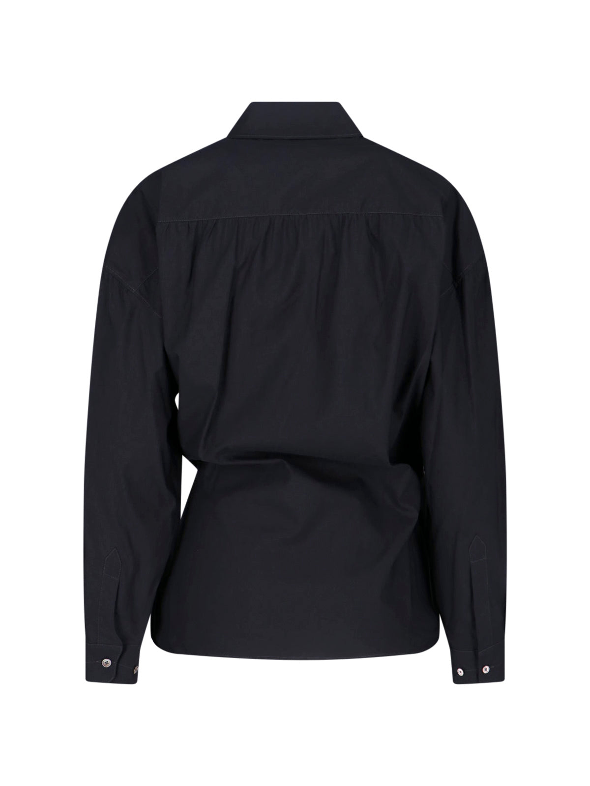 Black Draped Cotton Silk Wrap Shirt