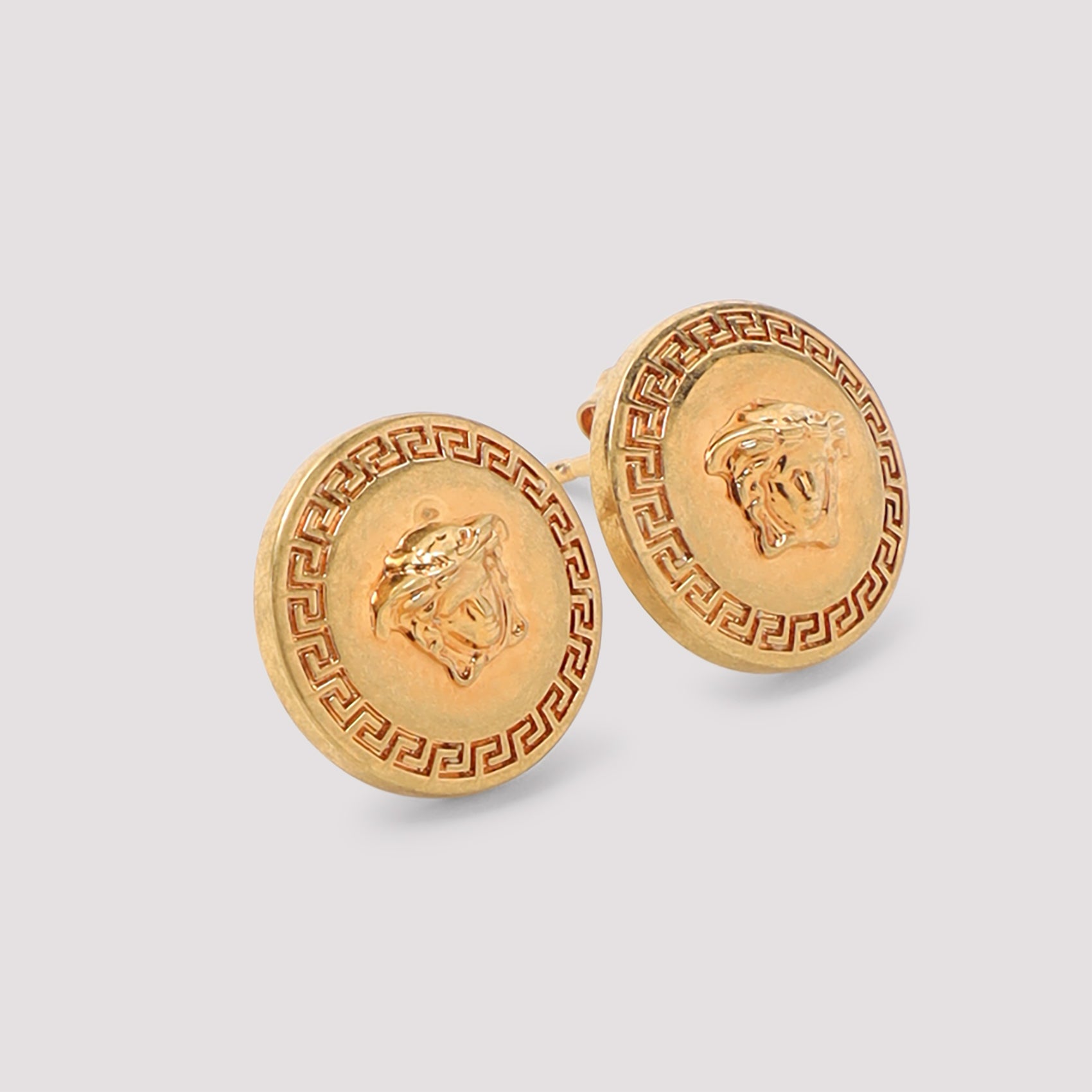 Round Metallic Earrings with Medusa Emblem
