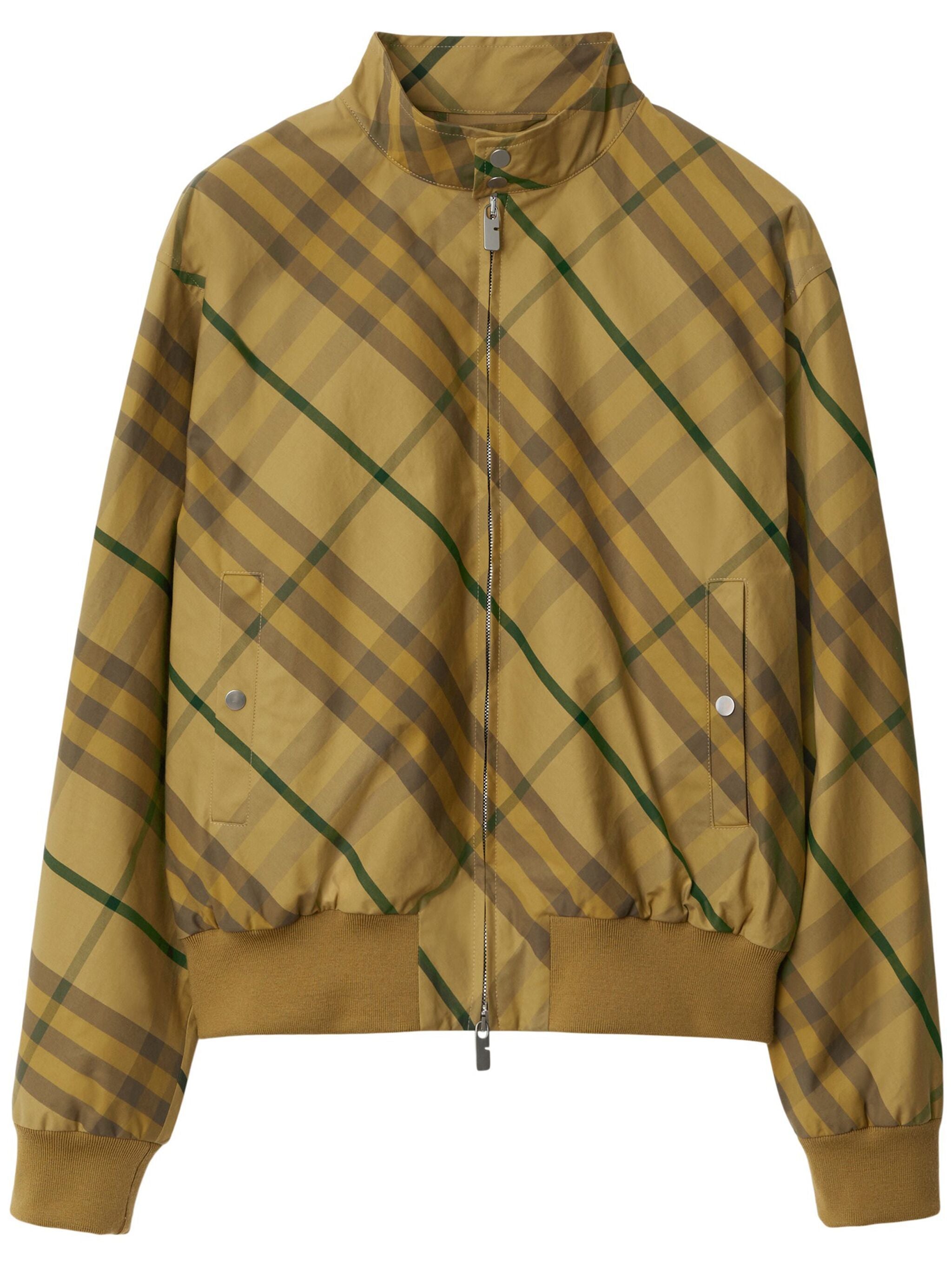 Check Brown Cotton Bomber Jacket