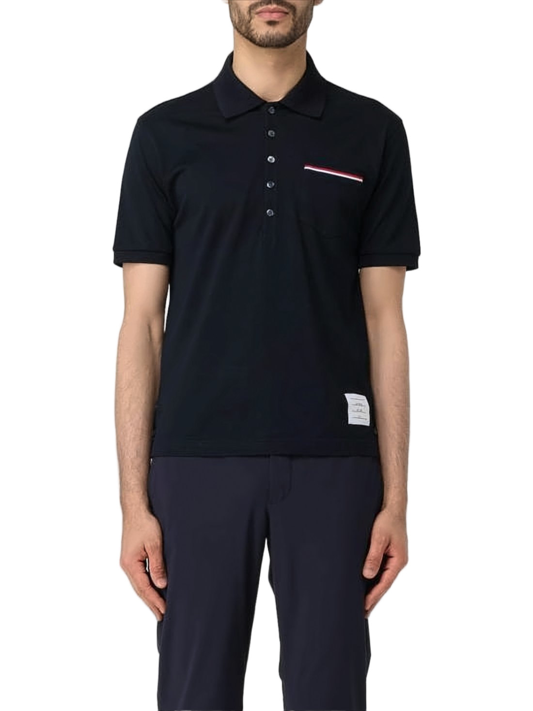 Short-Sleeve Polo Shirt with Buttoned Placket and Stripe Detail