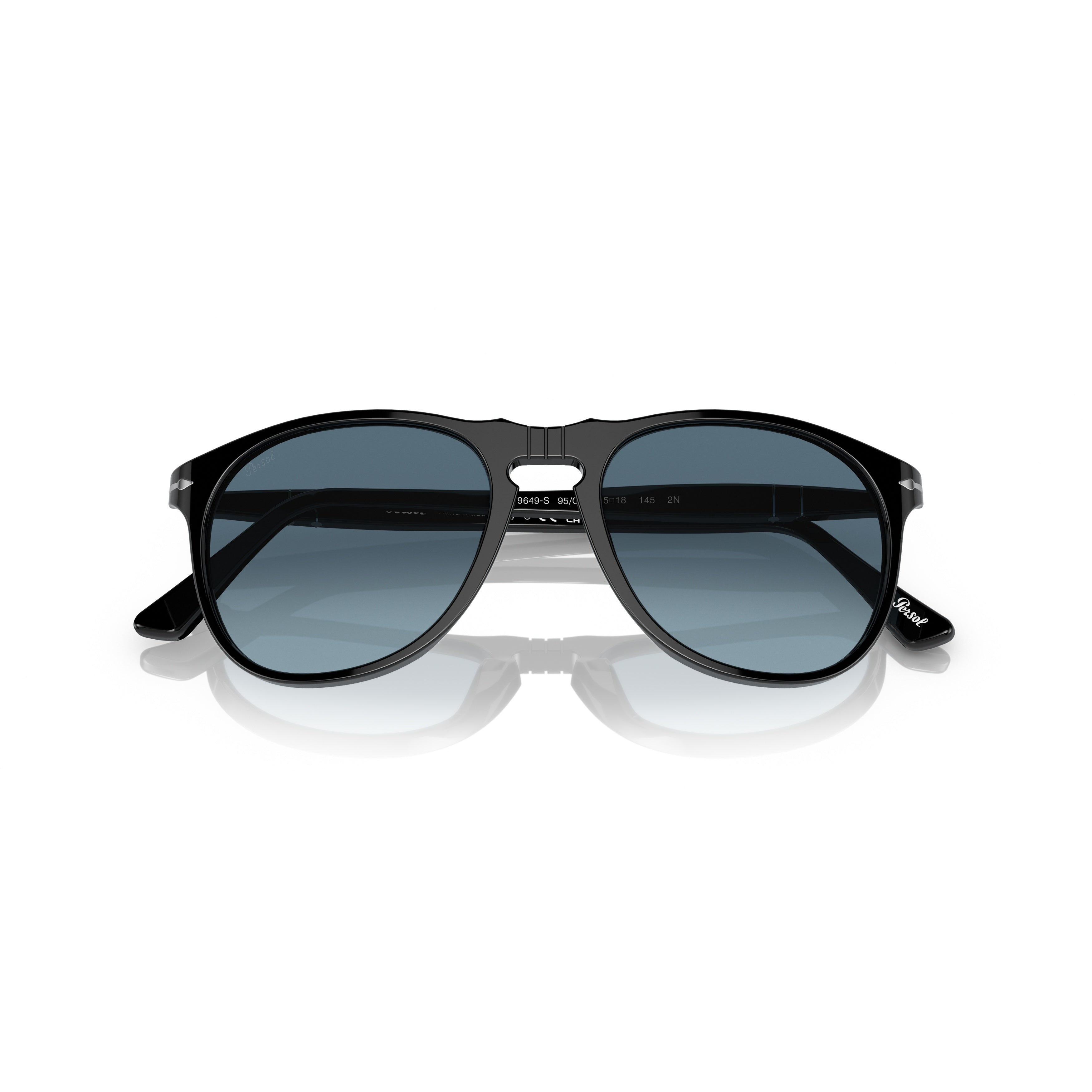 0po9649s Rounded Black Acetate Sunglasses with Gradient Blue Lenses