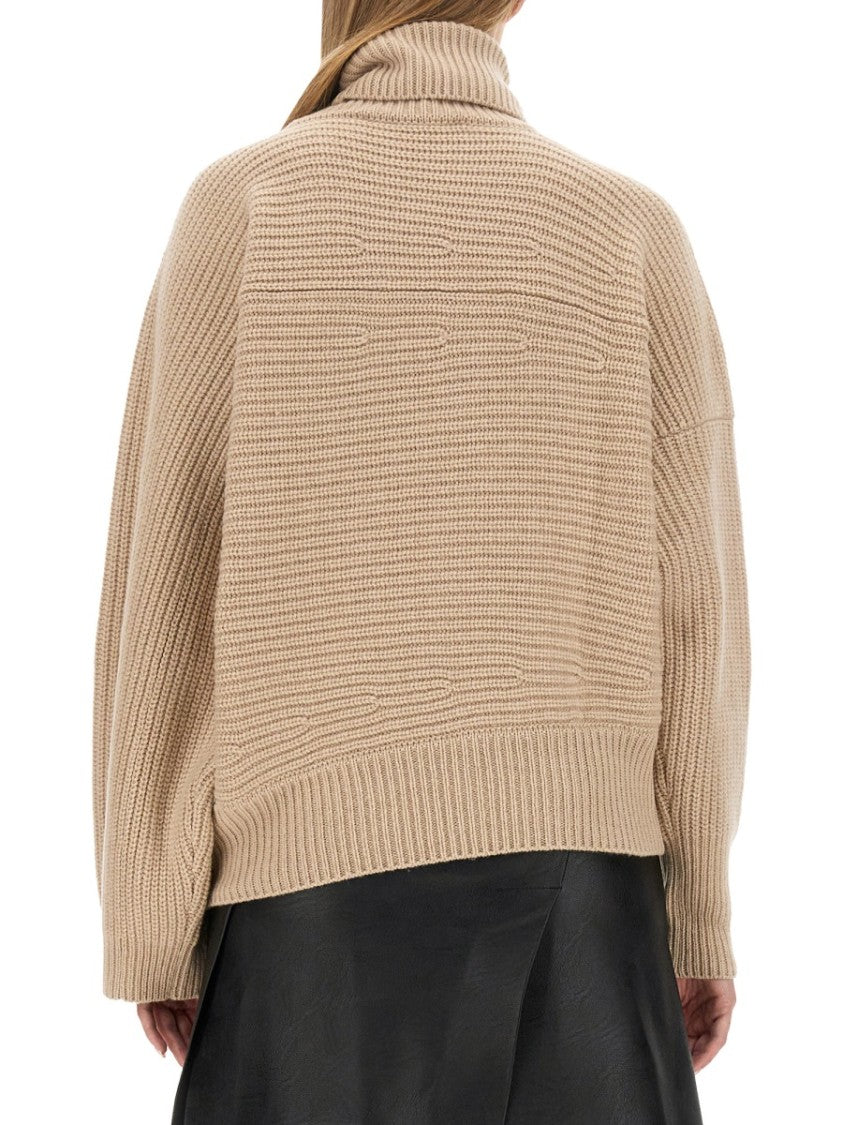 Textured Knit Oversized Turtleneck Shirt