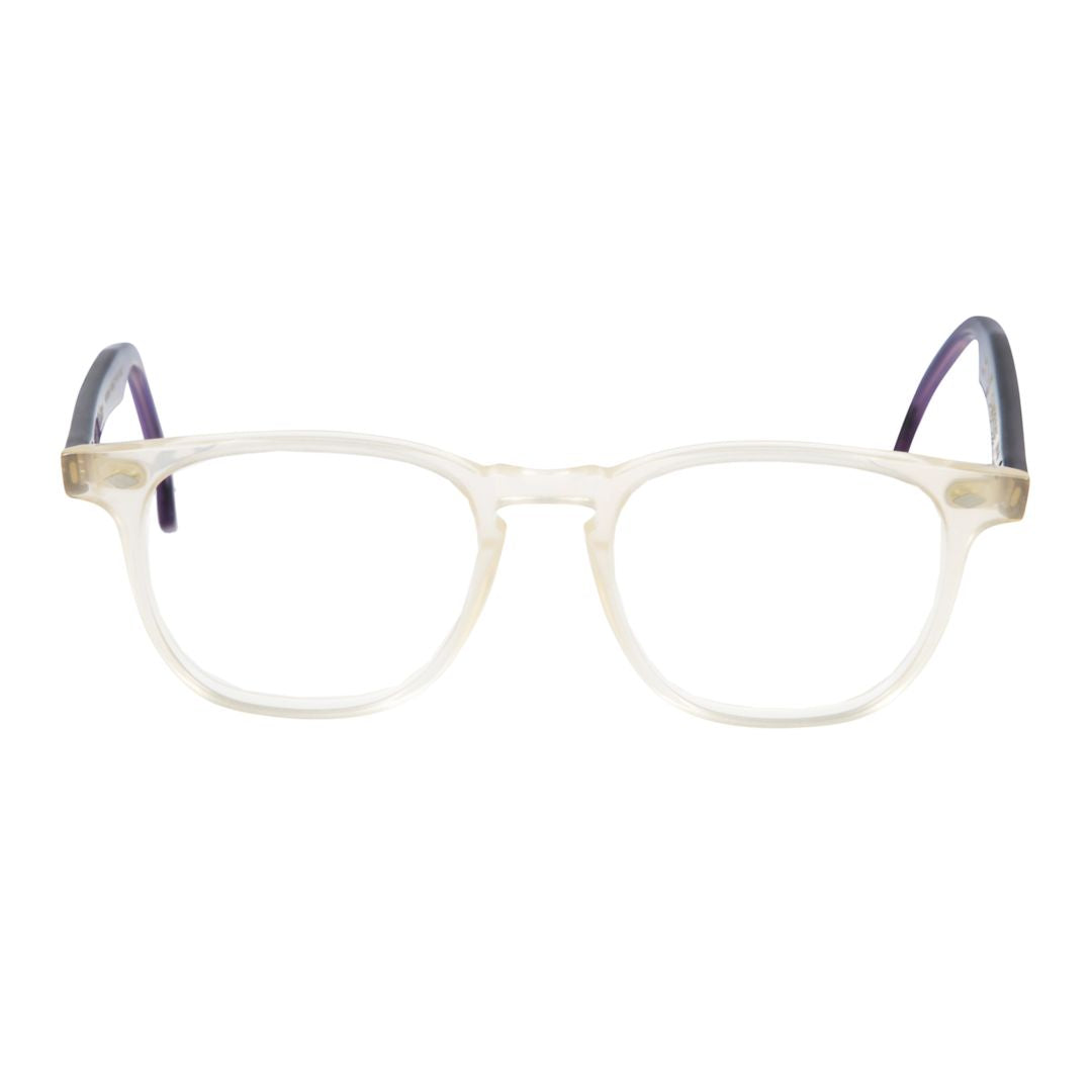 Cambridge Translucent Frosted Frame Eyeglasses with Bold Purple Temples