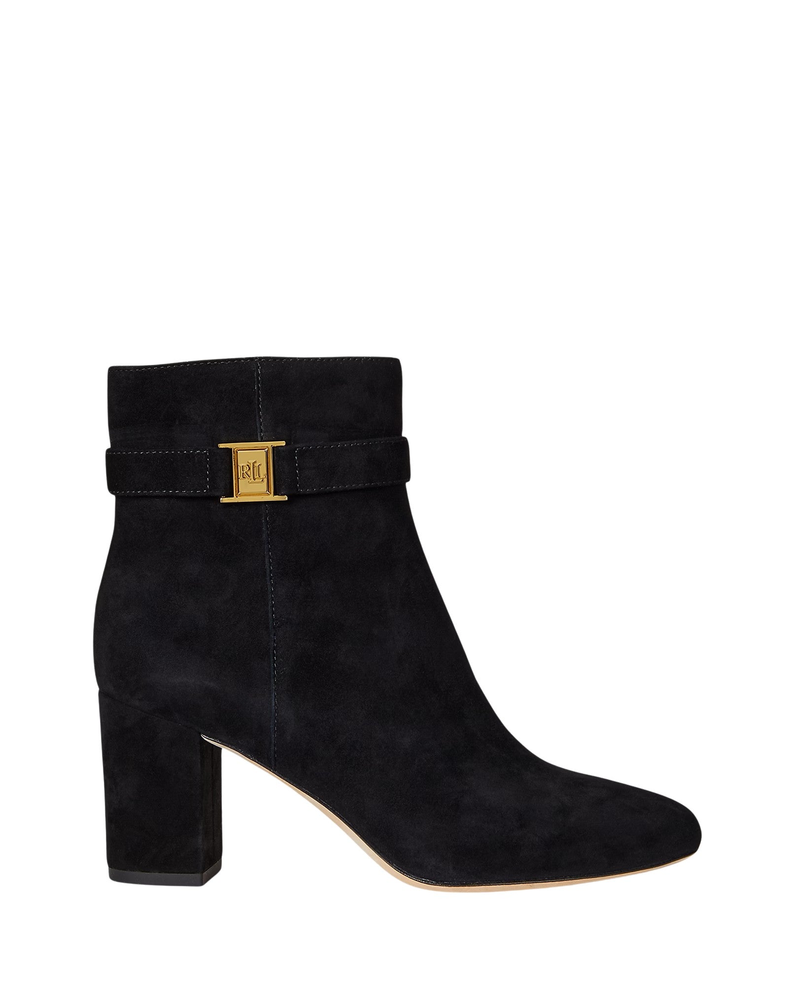 Elegant Black Ankle Boots With Gold-Tone Buckle