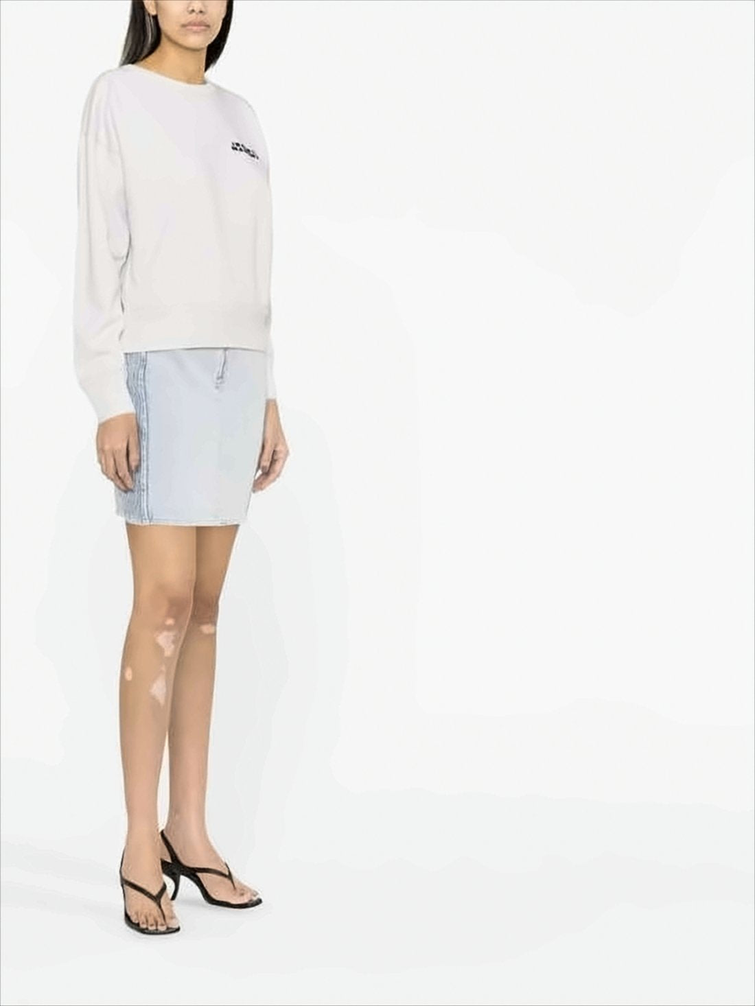 Cropped Long-Sleeved Sweatshirt with Heathered Texture