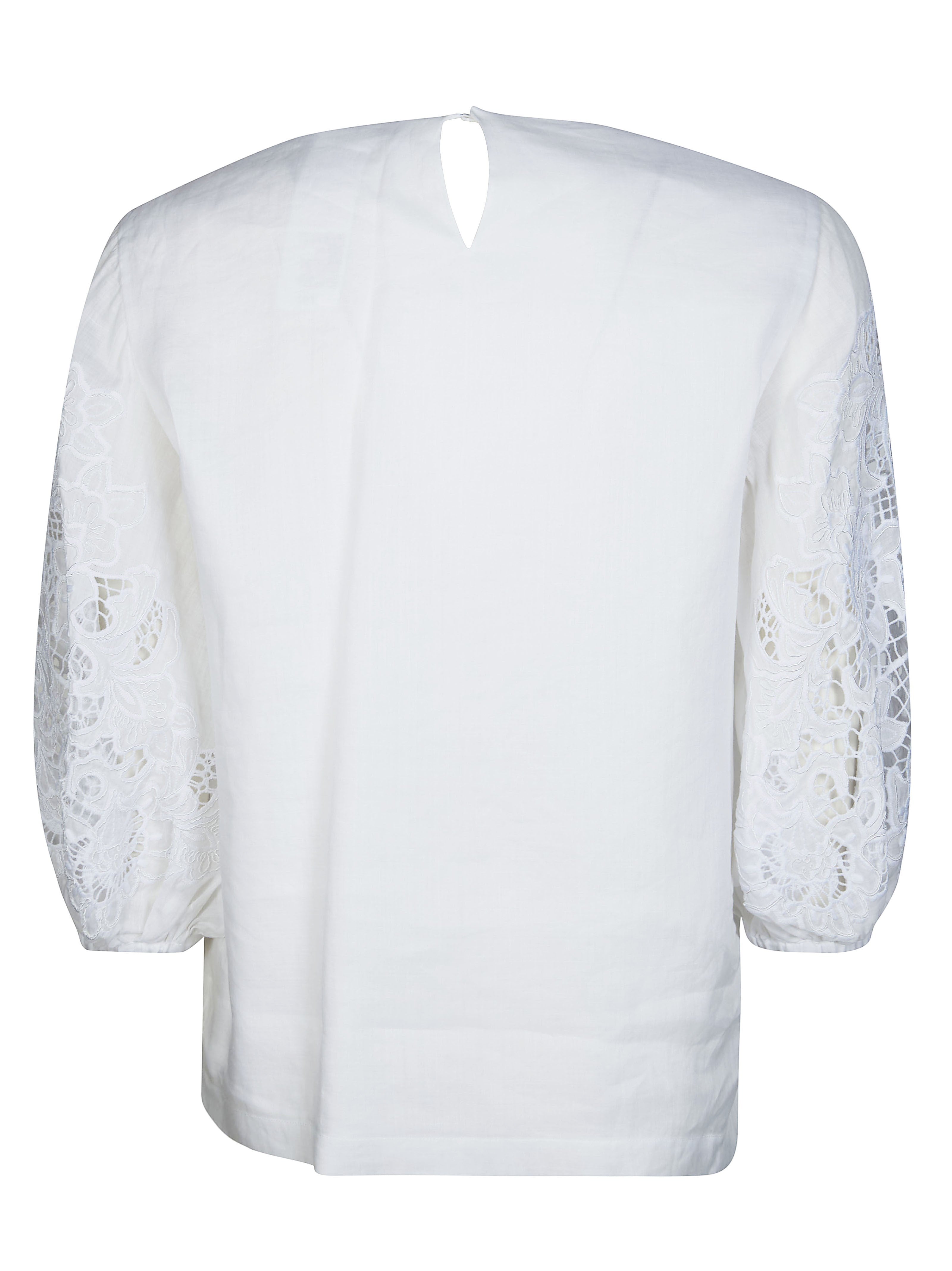 White Long-Sleeved Top with Keyhole Closure
