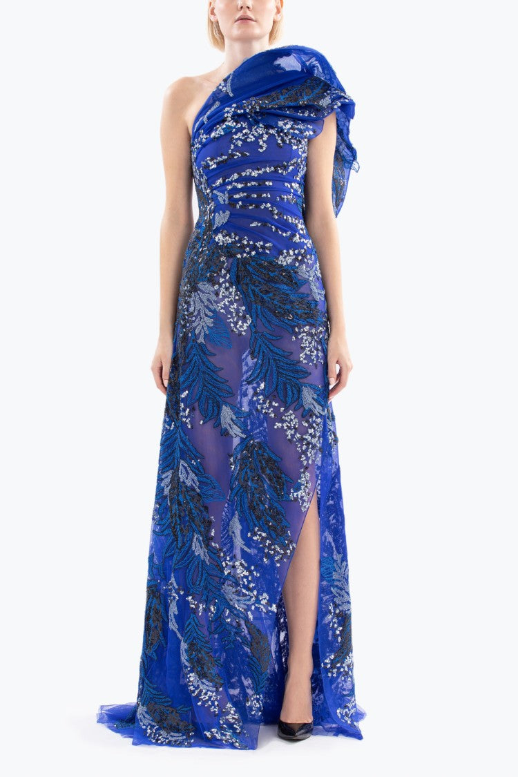 One-Shoulder Embroidered Long Dress