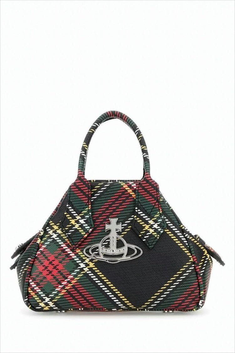 Structured Crossbody Bag with Tartan Pattern