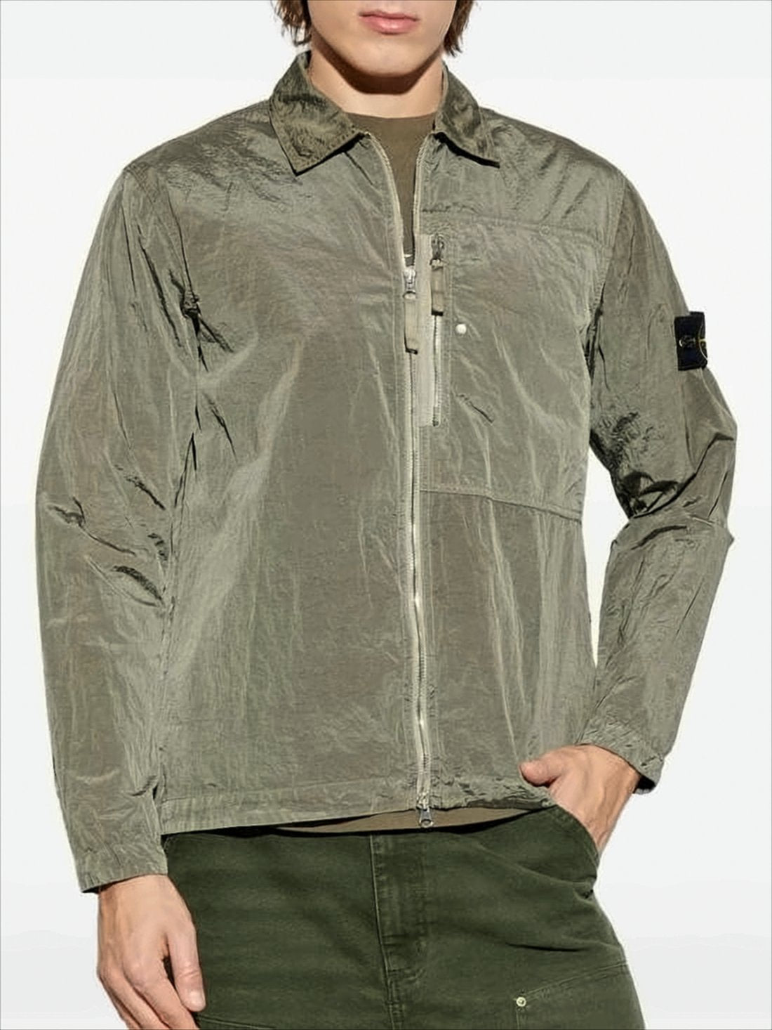 Eco-Friendly Nylon Casual Overshirt with Subtle Sheen
