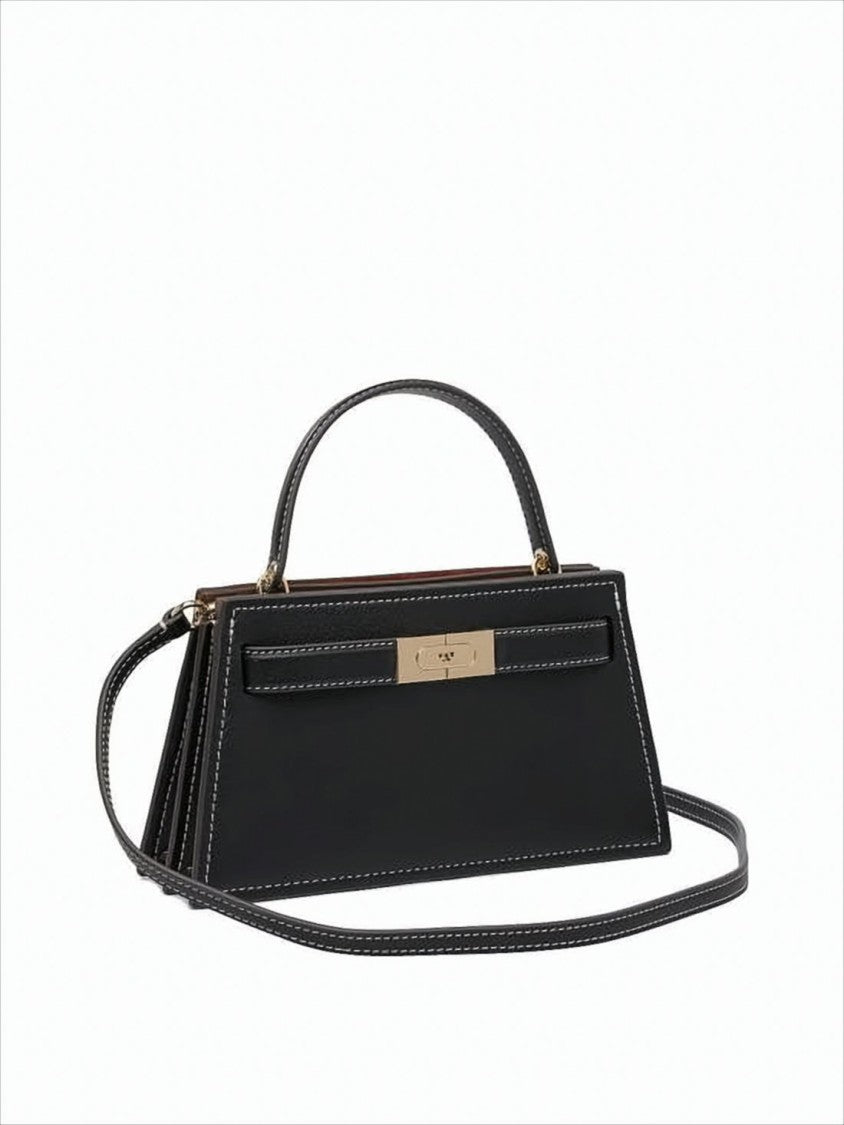 Structured Calf Leather Tote Bag with Gold-tone Clasp
