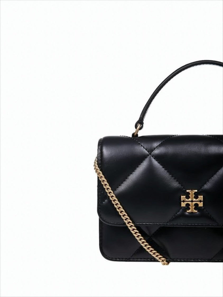 Quilted Leather Tote Bag with Gold-tone Chain Strap