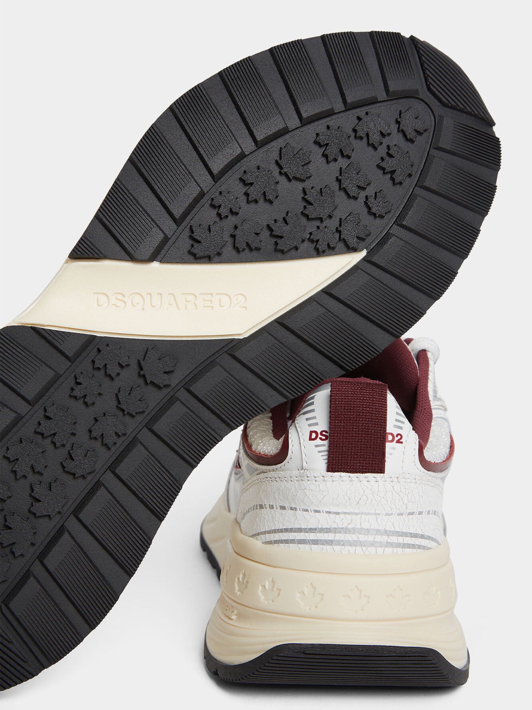 White Burgundy Trimmed Maple Leaf Sneakers