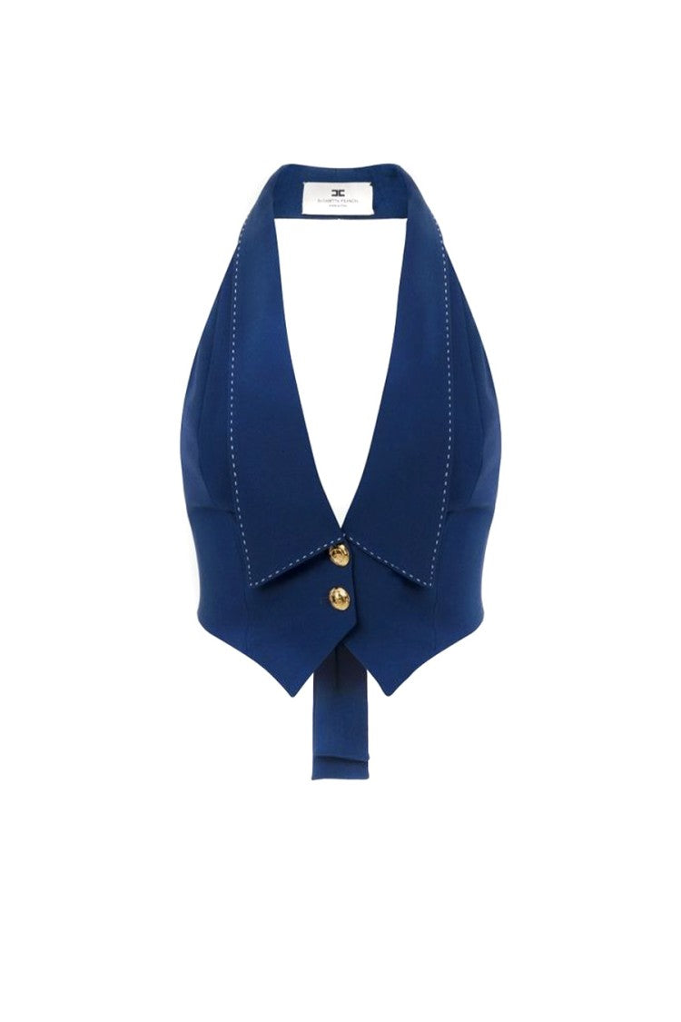 Blue Tailored Coat With Distinguished V-Neckline