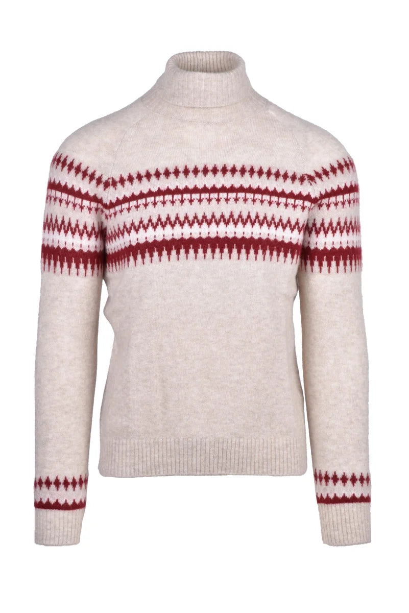 High Neck Sweater Cashmere Silk - Beige/Bordeaux