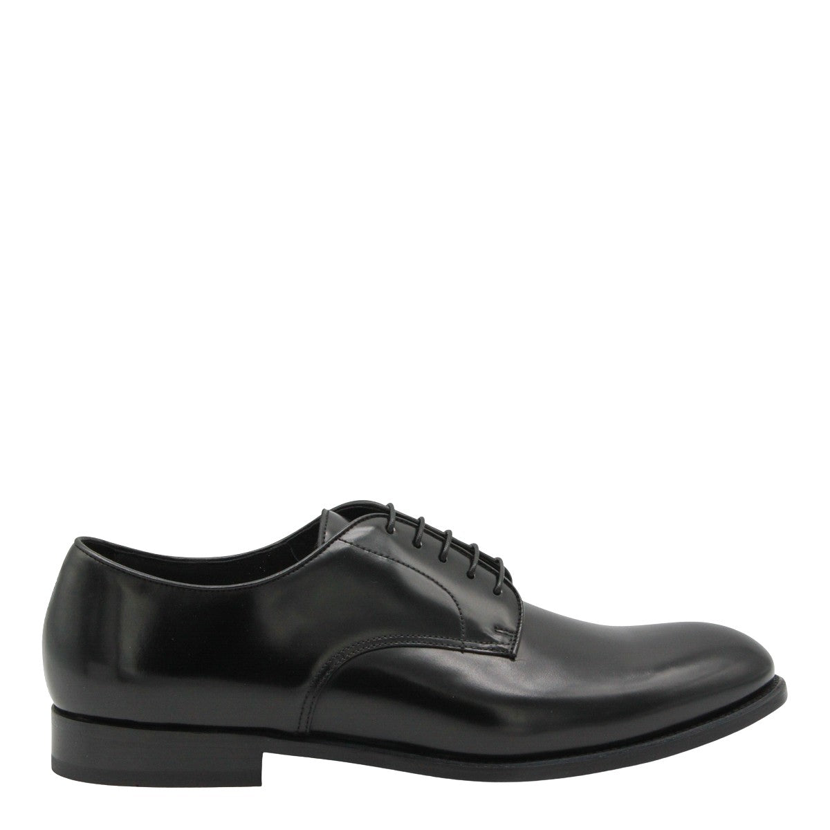 Polished Black Leather Lace-Up Flat Shoes